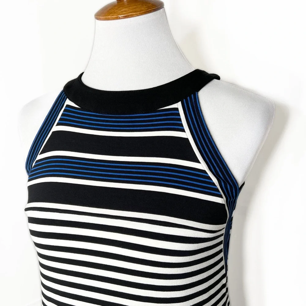 J. Jill Striped Black Blue White Sleeveless Tank Sundress Tee Knit Dress XS - Picture 2 of 9